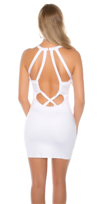 Neck Mini Dress with Cutouts White